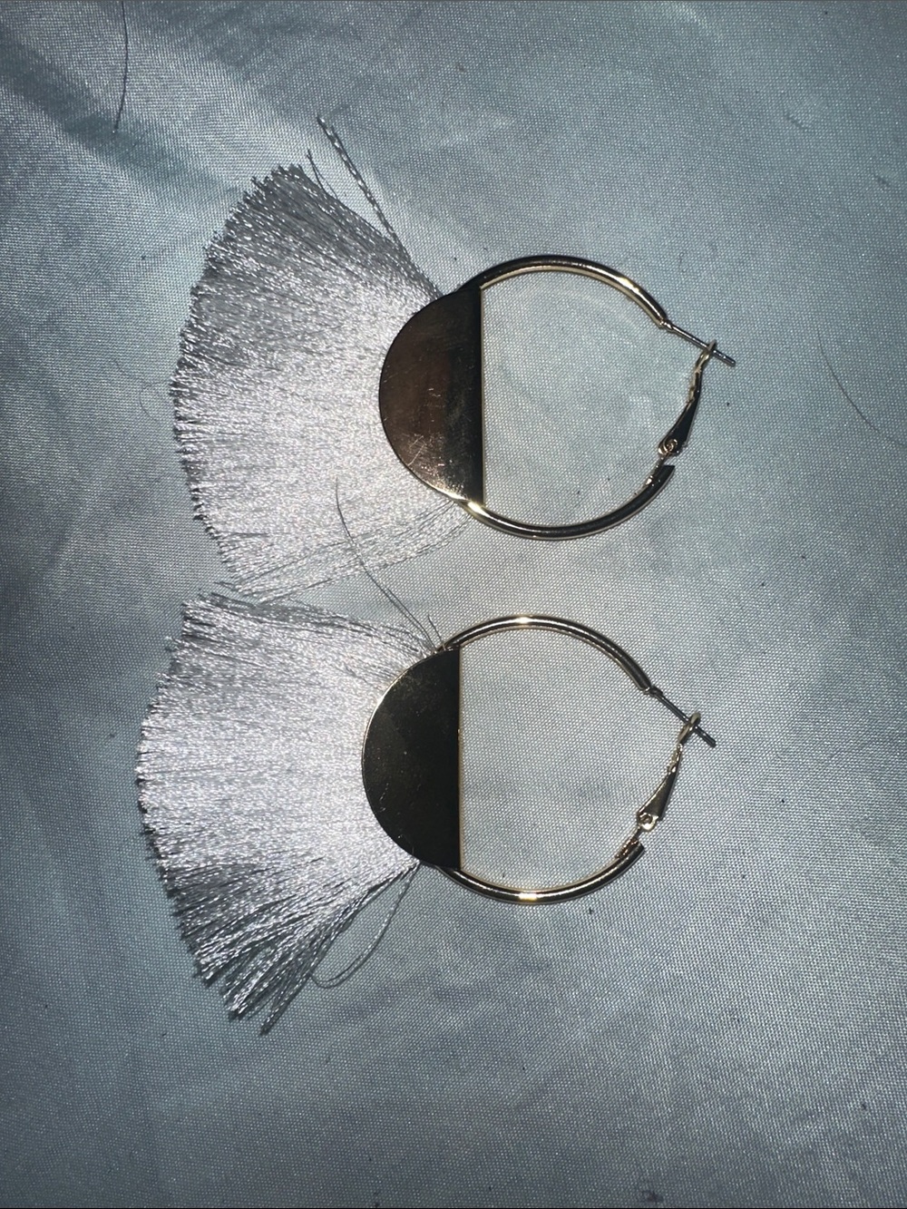 Fringe Hoop Earrings in Silver and White